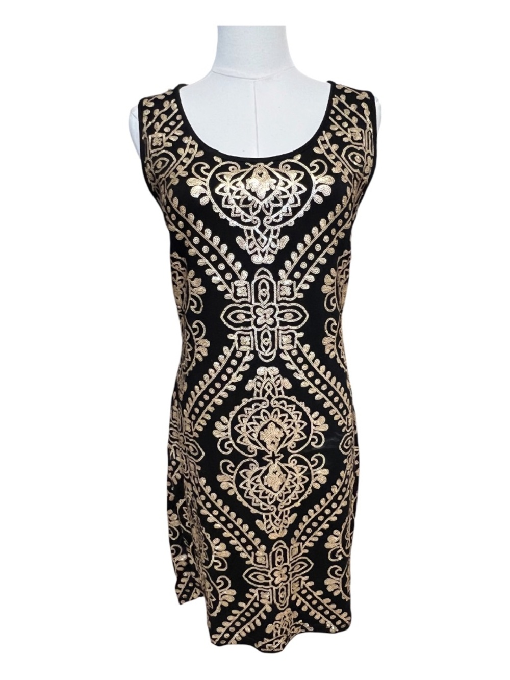EUC Verty Black Gold Sequin Sleeveless Dress | Size Medium